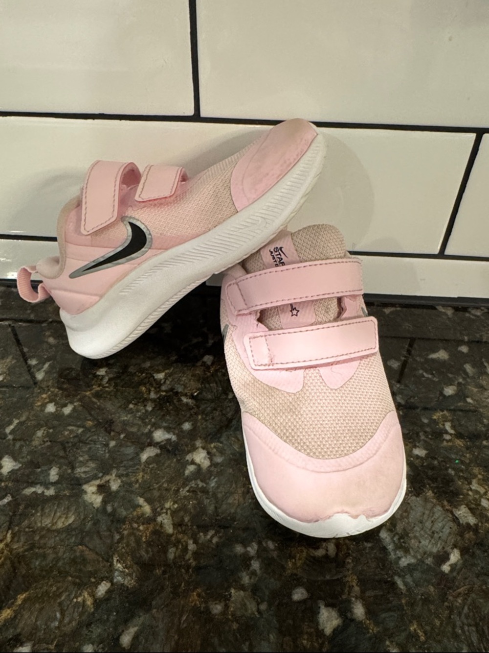 Nike Toddler Pink Velcro Sneakers with Silver Swoosh